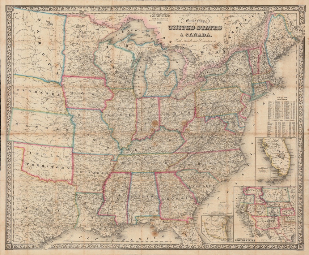 G. Woolworth Colton's New Guide Map of the United States and Canada, with Railroads, Counties etc. - Main View