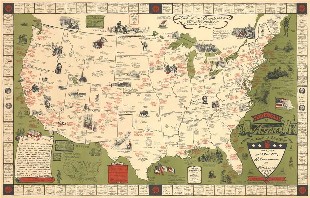 United States of America. A map of History and the Best Pleasures and Treasures. - Main View