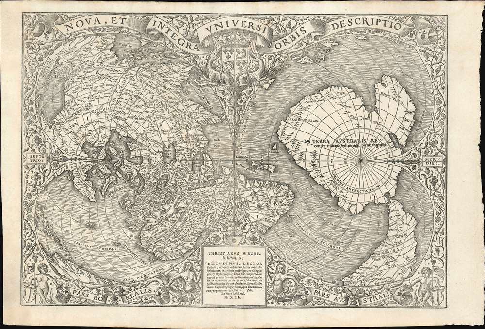 24x36 1531 Old World Polar Map Nova et Integra Universi Orbis 