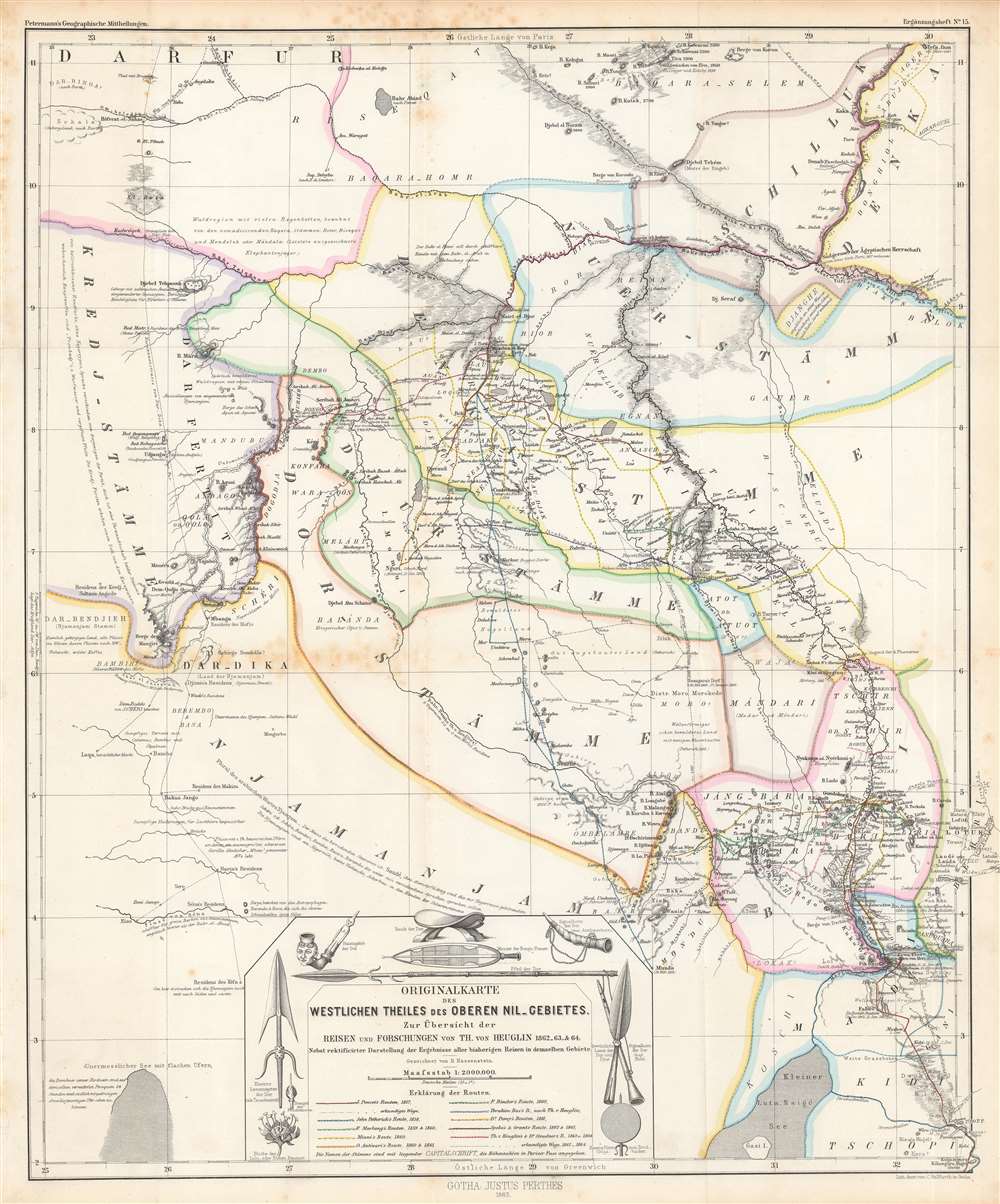 Originalkarte des westlichen Theiles des oberen Nil-Gebietes zur Übersicht der Reisen und Forschungen... - Main View