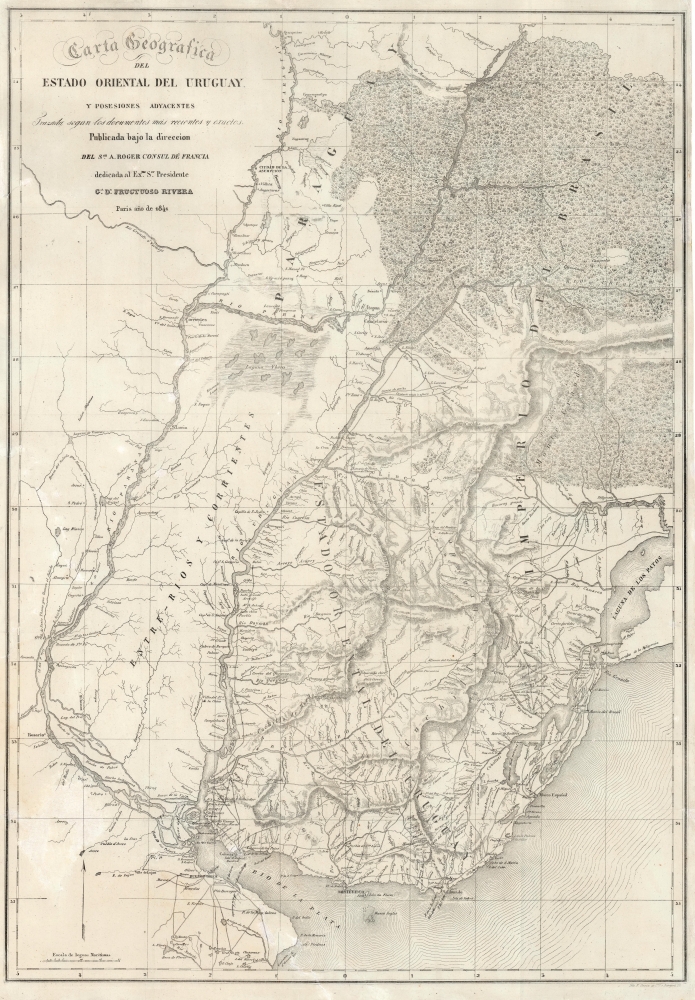 Carta Geografica del Estado Oriental del Uruguay y Posesiones Adyacentes Trazada segun los documentes mas recentes y exactes. - Main View