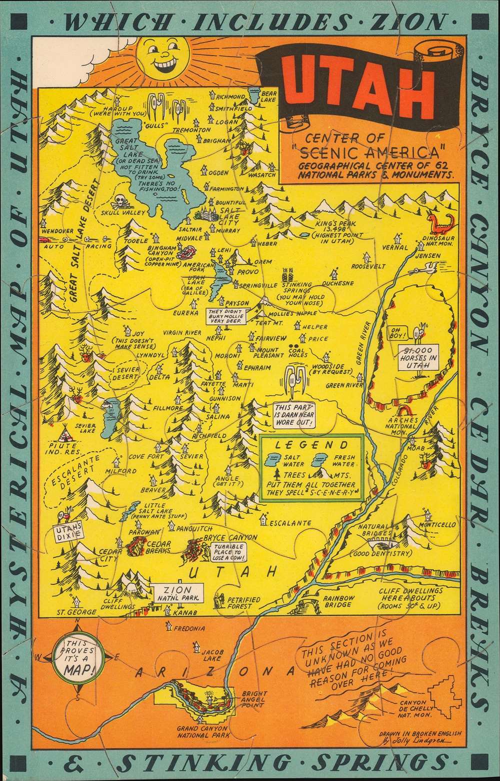 A Hysterical Map of Utah Which Includes Zion Bryce Canyon Cedar Breaks and Stinking Springs. - Main View