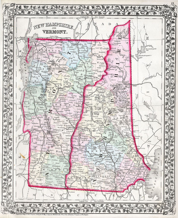 1874 Mitchell Map of New Hampshire and Vermont