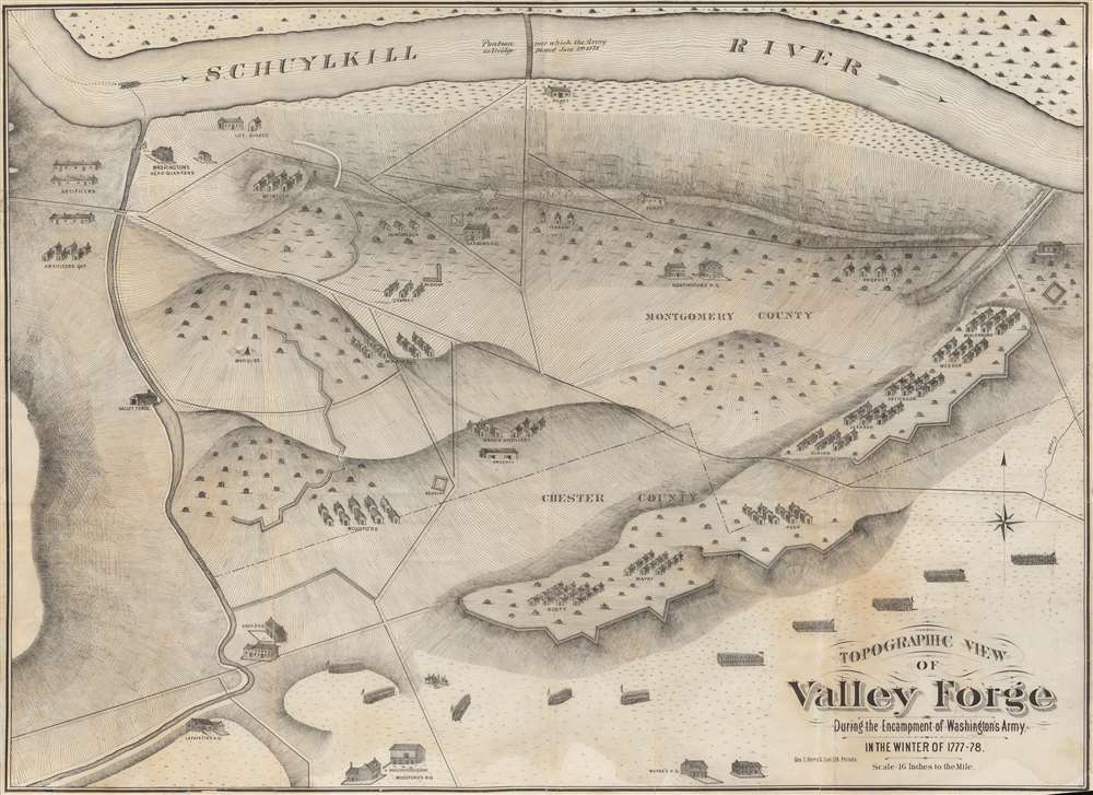 1877 Harris View Map of Valley Forge, Pennsylvania, during Washington's Encampment
