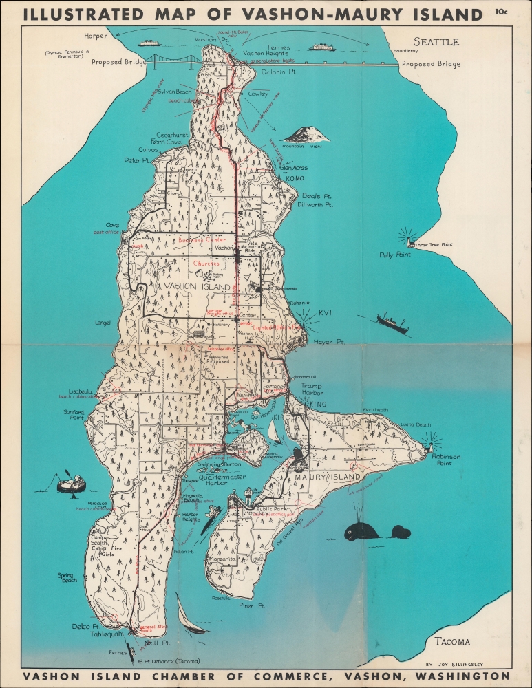 Illustrated Map of Vashon-Maury Island. - Main View