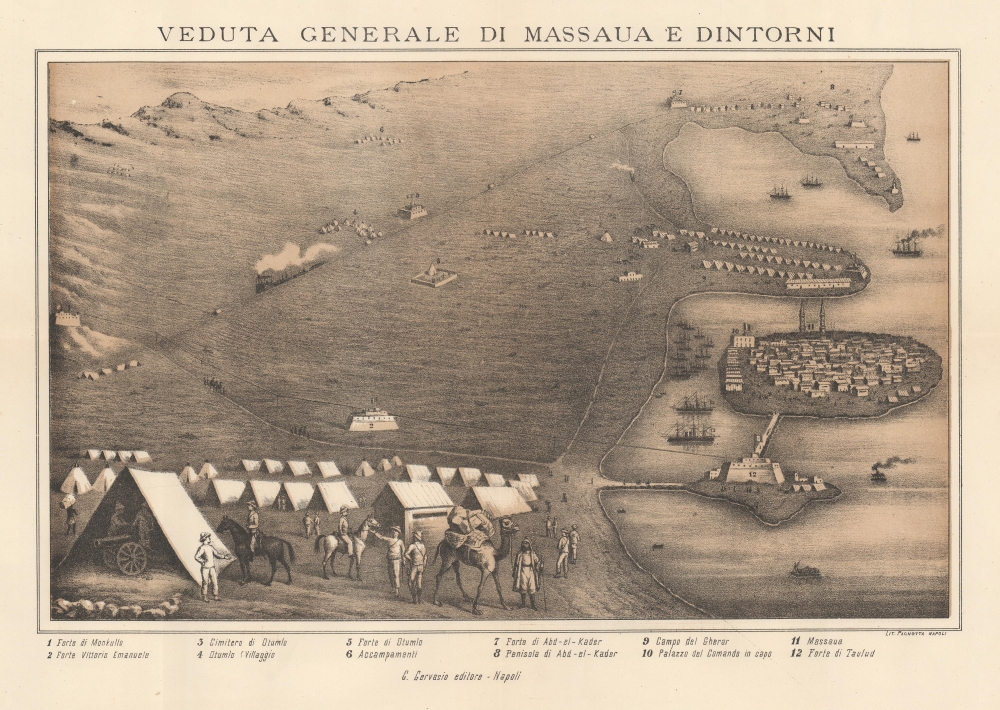 1890 Gervasio Bird's-Eye View of Massawa, Eritrea