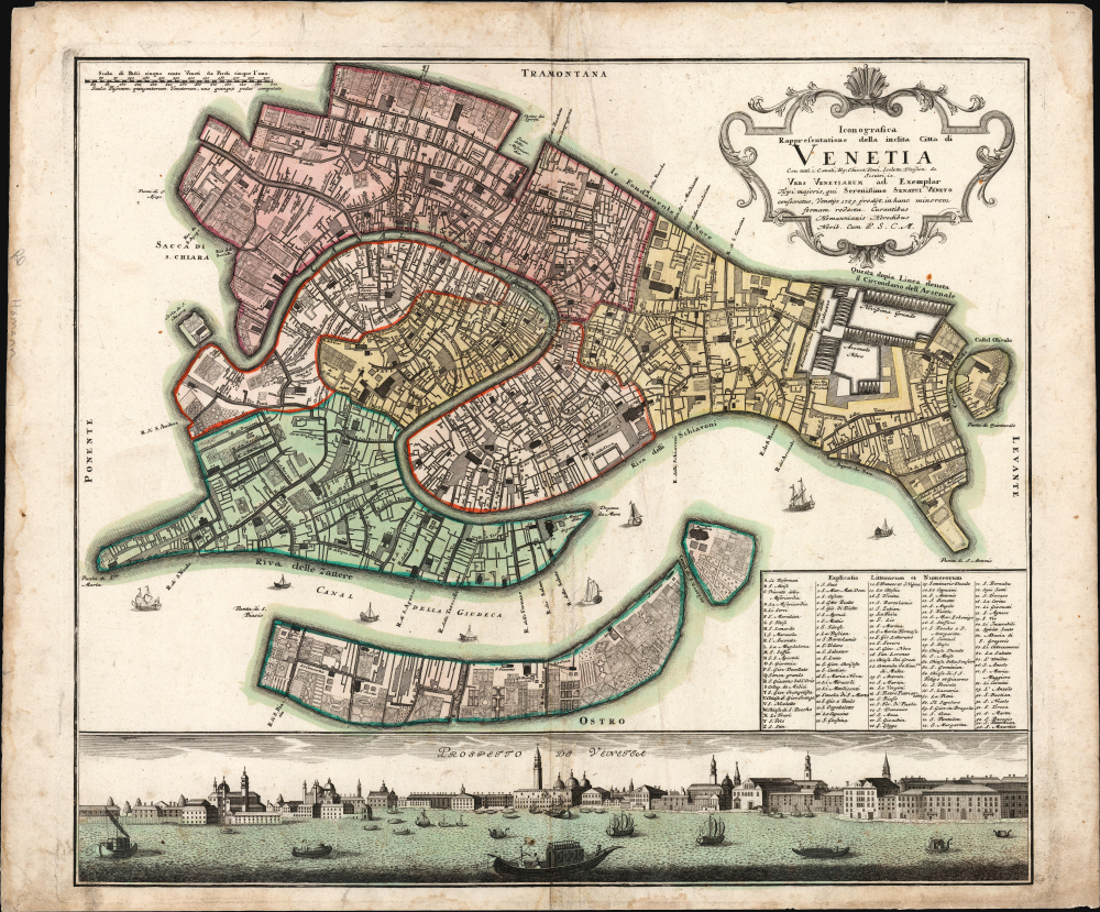 1735 Homann Heirs / Lodovico Ughi City Plan or Map of Venice, Italy