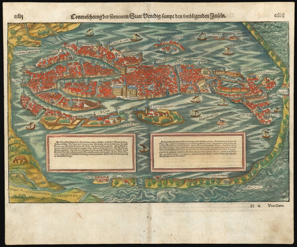 1550 / 1592 Munster Woodcut View of Venice