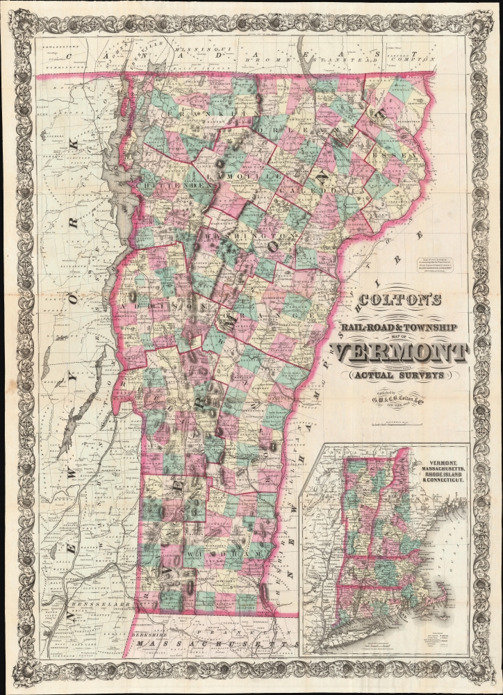 1868 Colton Pocket Map of Vermont w/ Railroads