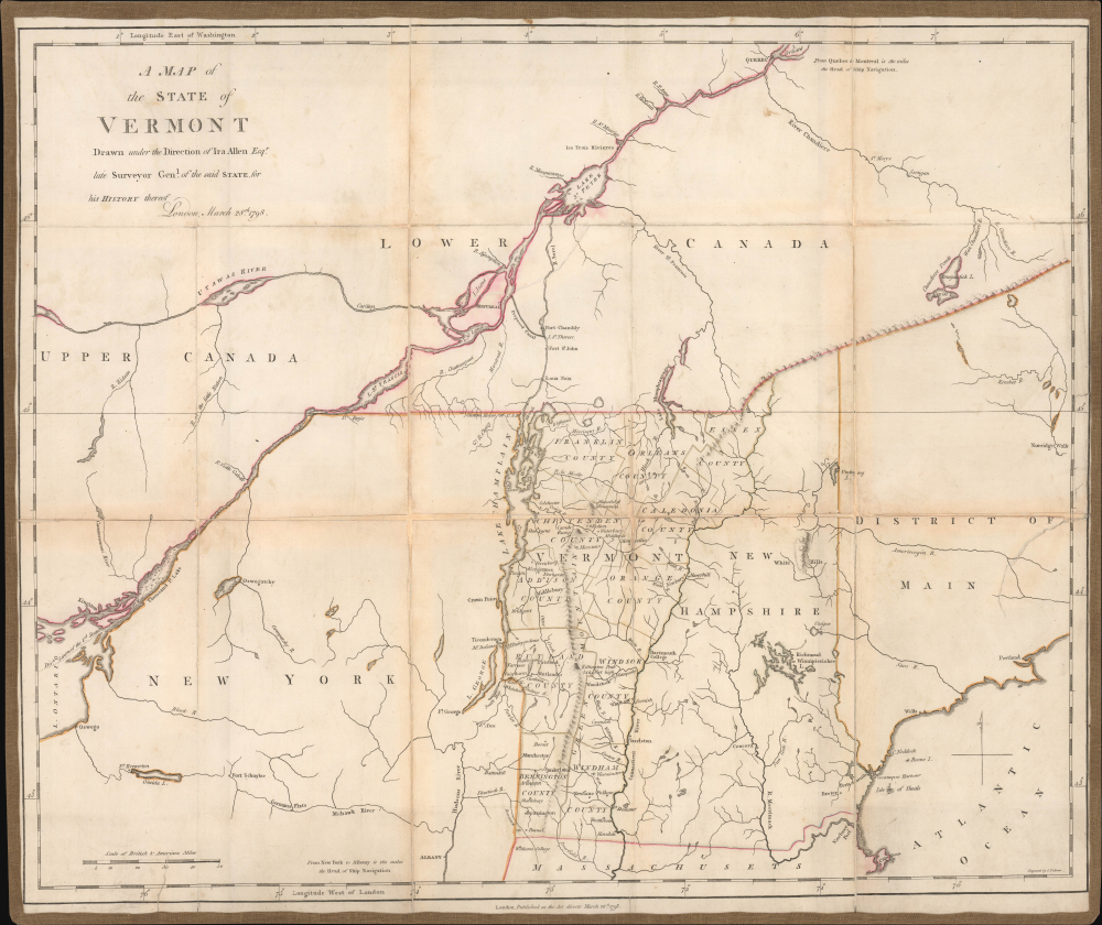1798 Ira Allen Map of Vermont