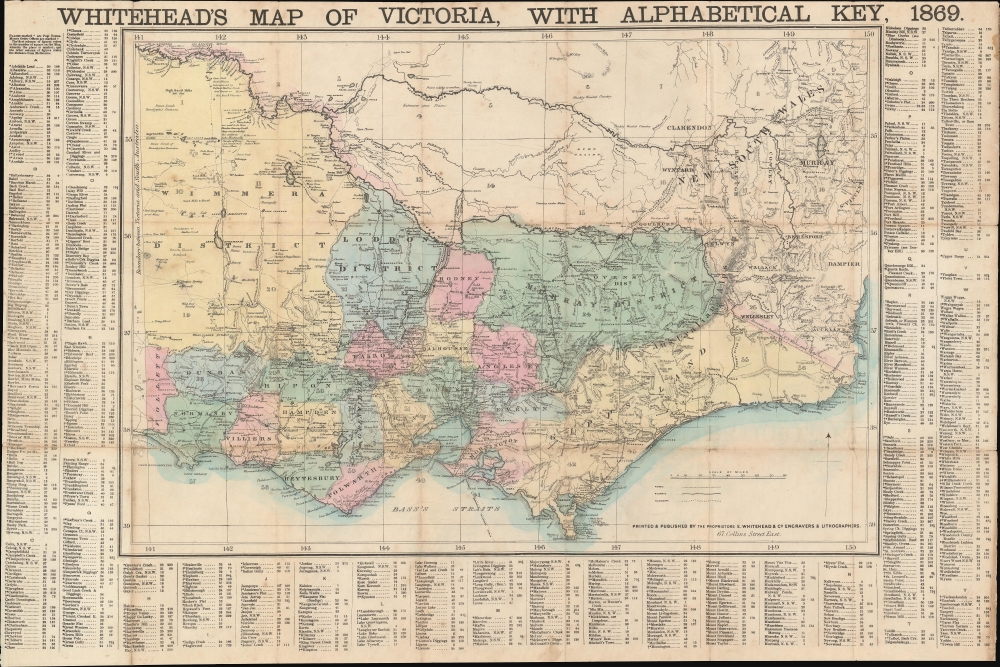 Whitehead's Map of Victoria, with Alphabetical Key, 1869. - Main View