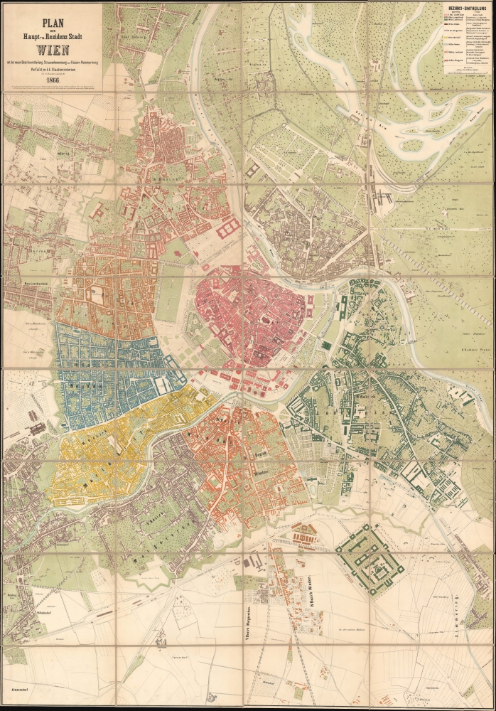 Plan der Haupt-u. Residenz Stadt Wein mit der neuen Bezirkseintheilung, Strassenbenennung under Häuser-Nummerirung. - Main View