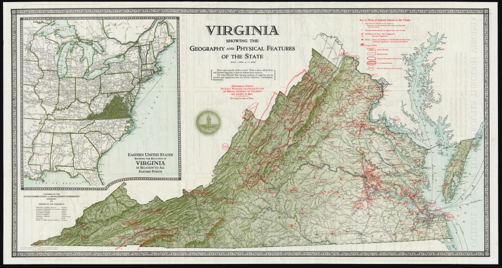 Virginia Showing the Geography and Physical Features of the State. - Main View