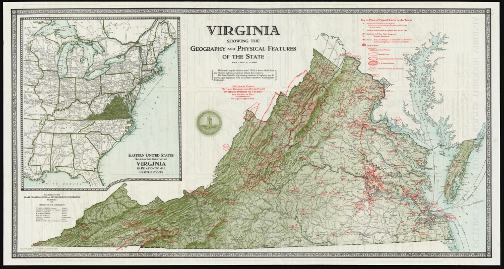 Virginia Showing the Geography and Physical Features of the State. - Main View