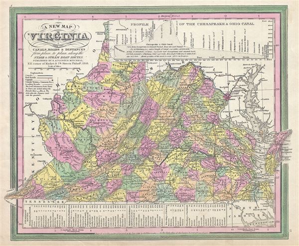 A New Map of Virginia with its Canals, Roads and Distances from place to place, along the Stage and Steam Boat Routes. - Main View