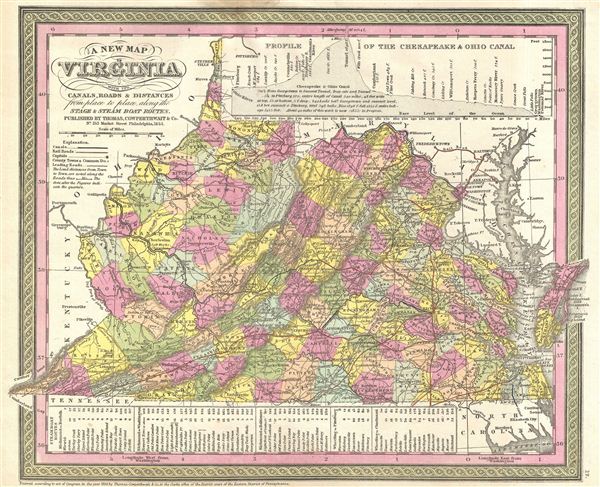 A New Map of Virginia with its Canals, Roads & Distances from place to place, along the Stage & Steam Boat Routes. - Main View