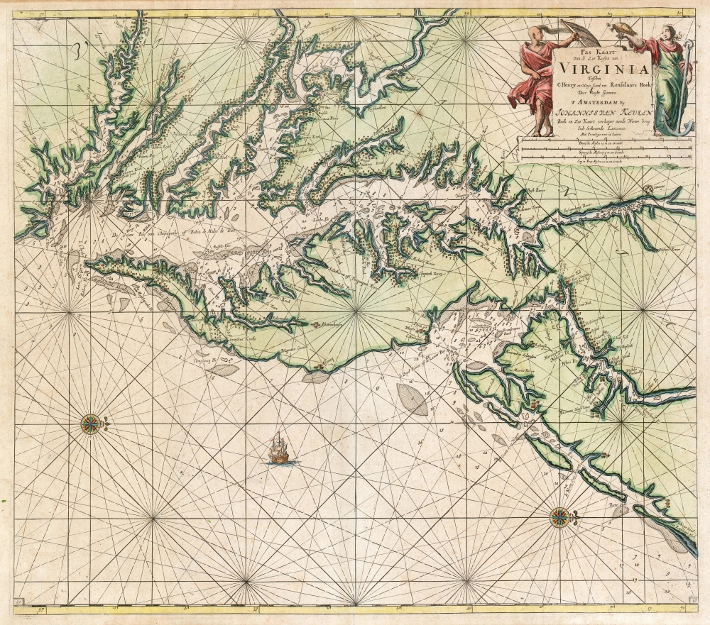 Pas kaart van de zee kusten van Virginia : tusschen C. Henry en t hooge land van Renselaars Hoek... - Main View