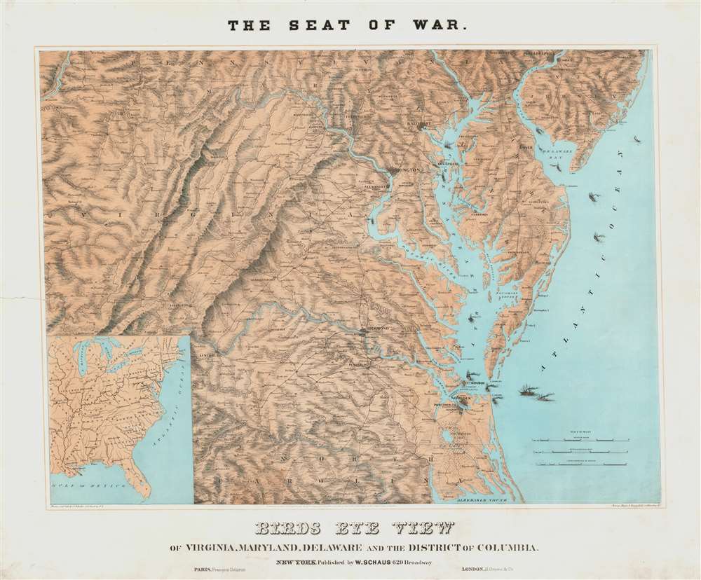The Sea of War.  Birds Eye View of Virginia, Maryland, Delaware and the District of Columbia. - Main View