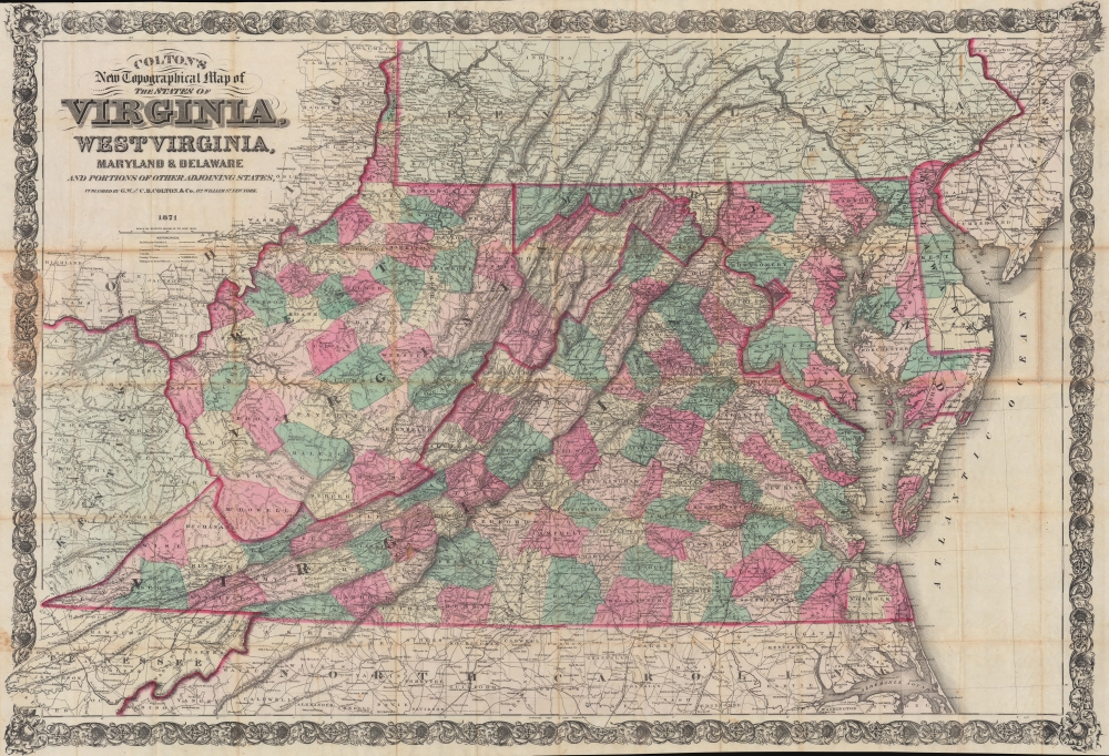 Colton's New Topographical Map of the States of Virginia, West Virginia, Maryland, and Delaware and Portions of Other Adjoining States. - Main View