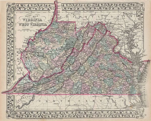 County map of Virginia and West Virginia. - Main View