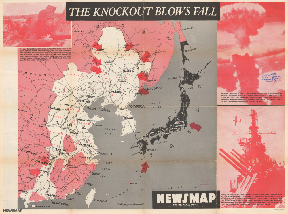 1945 Army Newsmap of Japan and China - Atomic Bomb Issue! (signed by Tibbets)