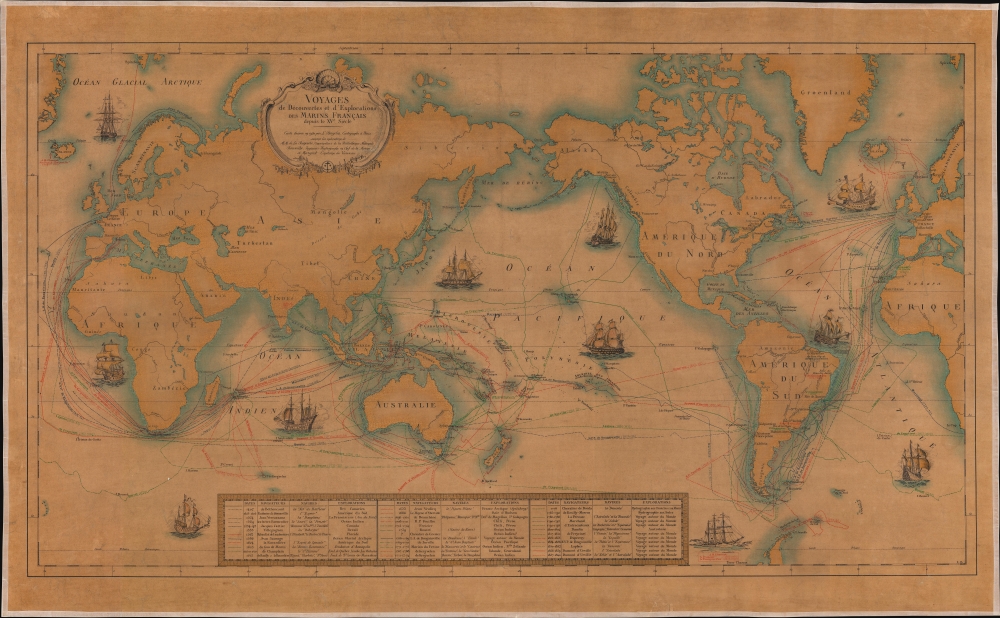 1930 Bergelin Map of the World and French Voyages of Discovery