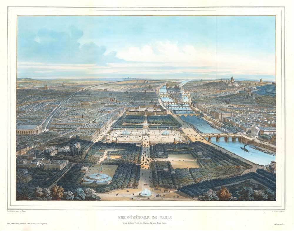 1897 Fichot Bird's-Eye View Map of Paris, France