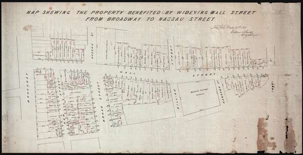 Map Shewing the Property Benefited by Widening Wall Street from Broadway to Nassau Street. - Main View