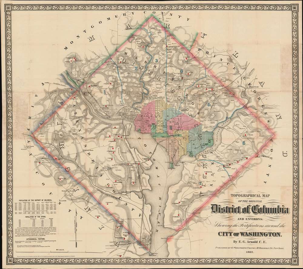Topographical Map of the Original District of Columbia and Environs: Showing the Fortifications around the City of Washington. - Main View