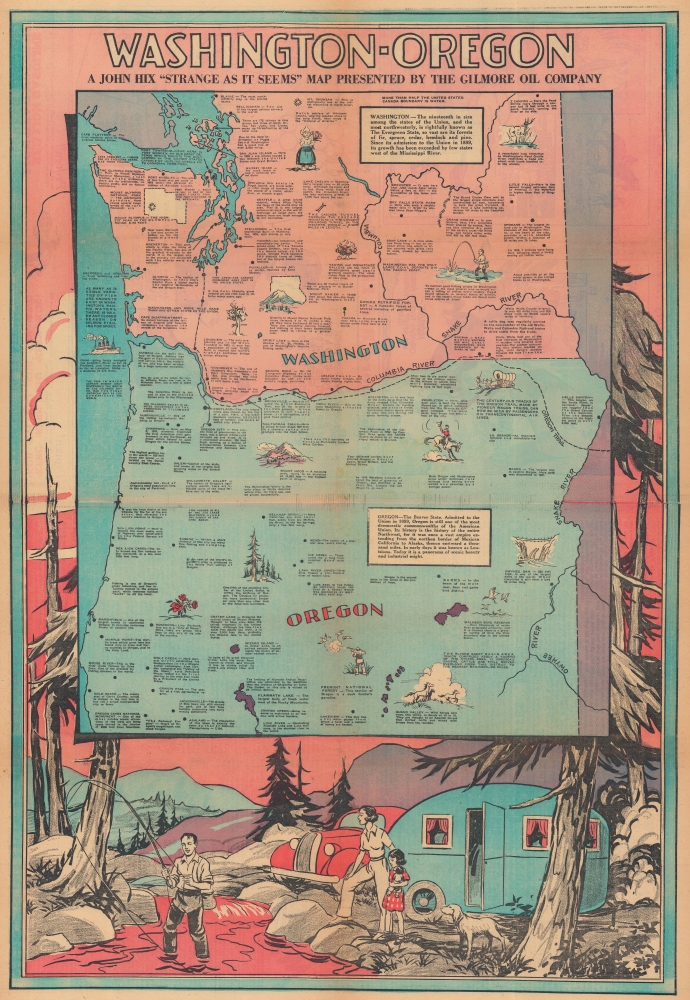 Washington - Oregon. A John Hix 'Strange as it Seems' Map Presented by the Gilmore Oil Company. - Main View
