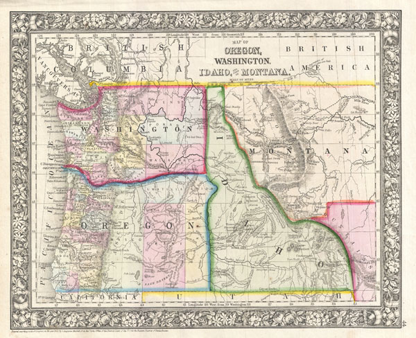 Map of Oregon, Washington, Idaho, and part of Montana. - Main View