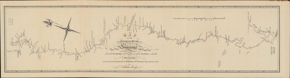 Map of the Washita River in Louisiana from the Hot Springs to the Confluence of the Red River with the Mississippi Laid down from teh Journal and Survey of Wm. Dunbar Esq. in the year 1804 by Nicholas King. - Main View
