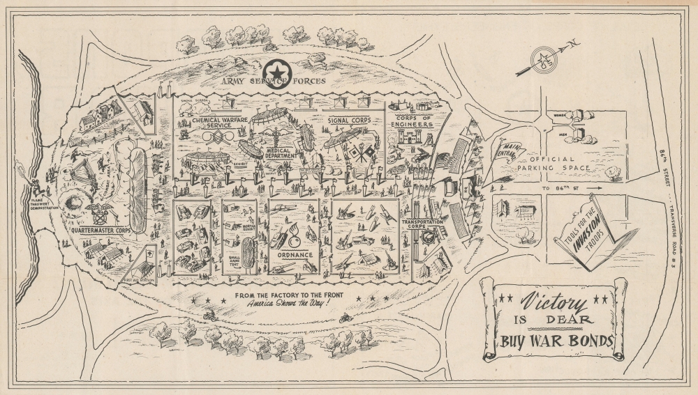 1944 U.S. Army Weapons of War Map of the Great Lawn, Central Park, New York City