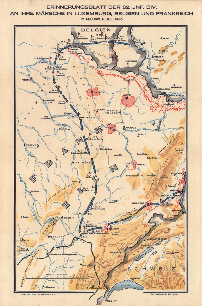 Erinnerungsblatt der 82. Jnf. Div. An Ihre Märsche in Luxemburg, Belgien, und Frankreich 17. Mai bis 9. Juli 1940. - Main View
