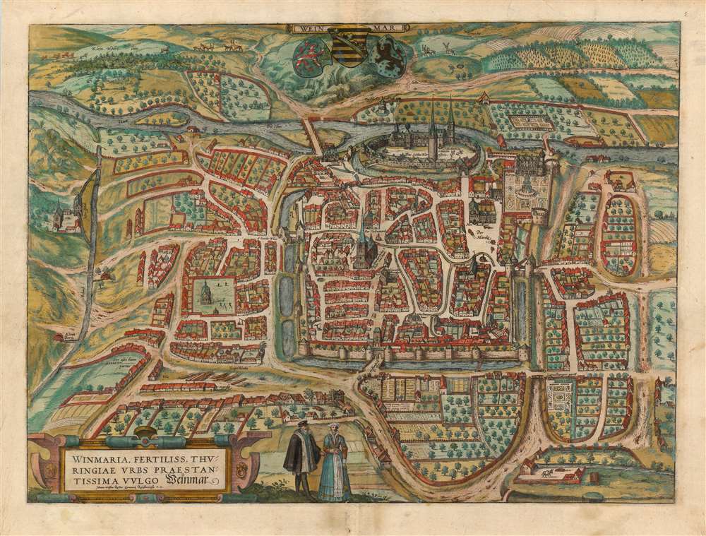 1582 Braun and Hogenberg View / Map of Weimar, Germany