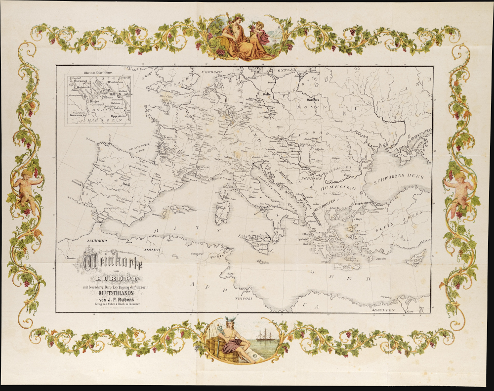 1875 Johann Ferdinand Rubens Map of European Wine Production