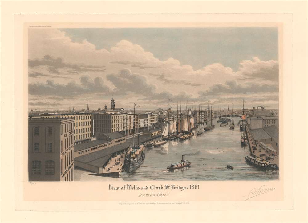View of Wells and Clark St. Bridges 1861. - Main View