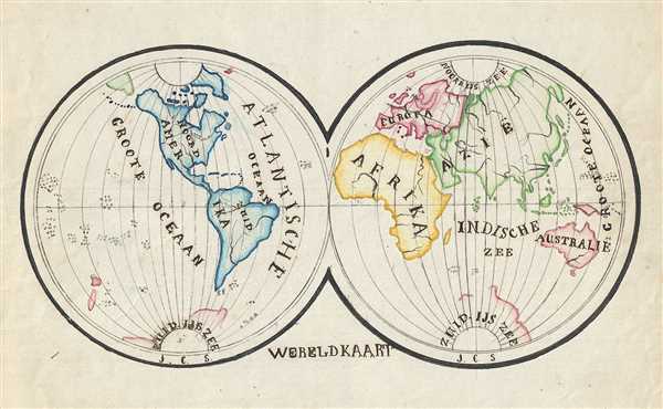 1871 Sikkel Manuscript Map of the World in Hemispheres