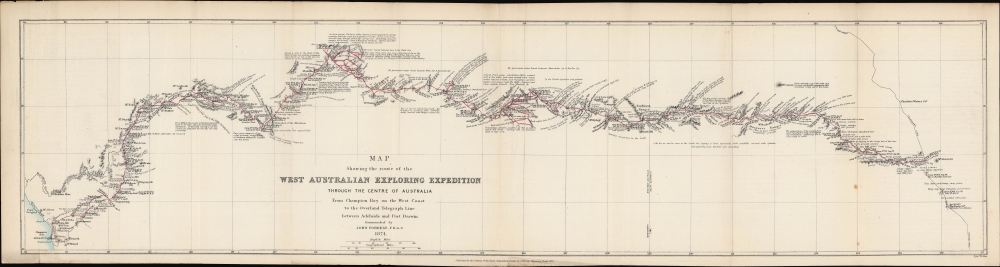 Map showing the route of the West Australian Exploring Expedition through the centre of Australia from Champion Bay on the west coast to the Overland Telegraph Line between Adelaide and Port Darwin. - Main View