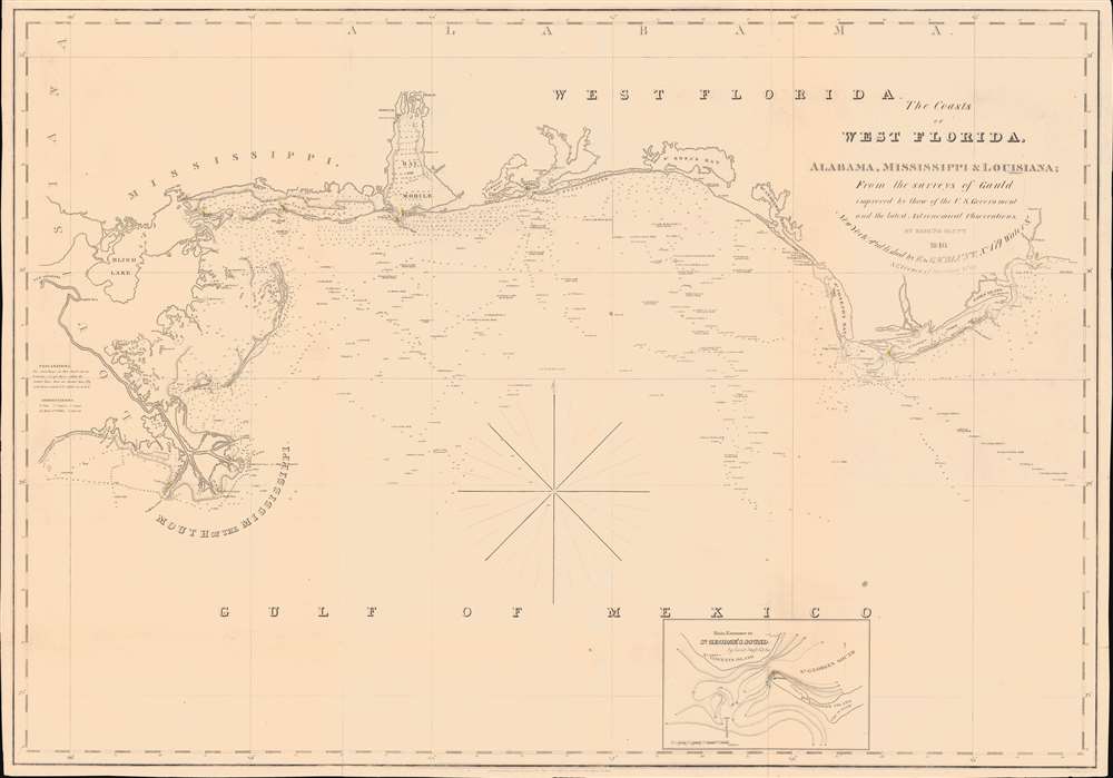 The Coasts of West Florida, Alabama, Mississippi and Louisiana; From the surveys of Gauld improved by those of the U.S. Government and the latest Astronomical Observations. - Main View