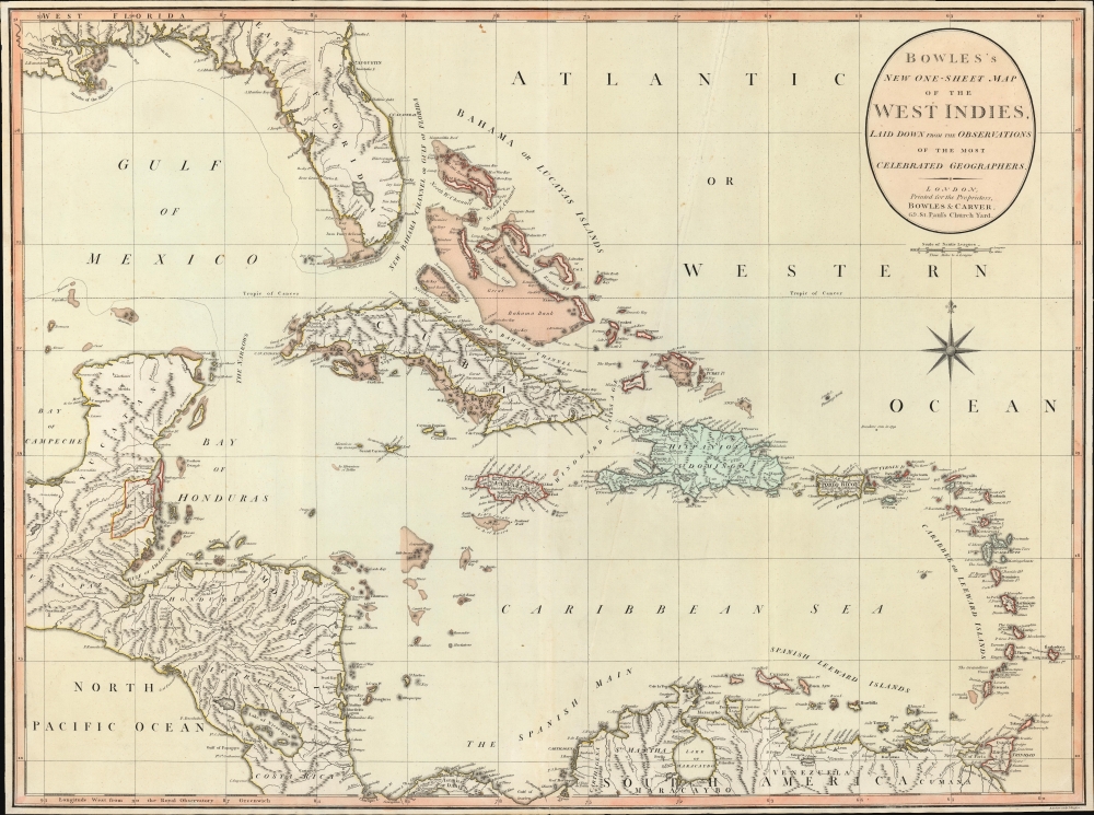 Bowles's New One-Sheet Map of the West Indies, Laid Down from the Observations of Celebrated Geographers. - Main View