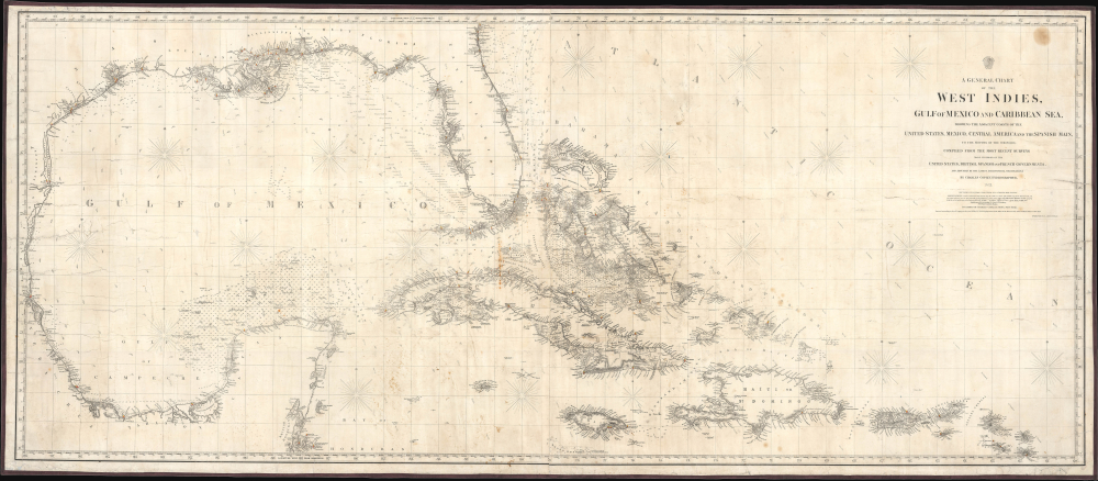 A General Chart of the West Indies, Gulf of Mexico and Caribbean Sea, showing the adjacent Coasts of the United States, Mexico, Central America, and the Spanish Main, to the Mouths of the Orinoco... - Main View