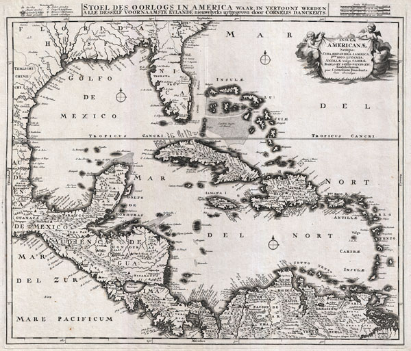 Insulae Americanae, Nempe: Cuba, Hispaniola, Jamaica, Pto Rico, Lucania, Antillae vulgo Caribae, Barlo -Et Sotto - Vento. Etc.