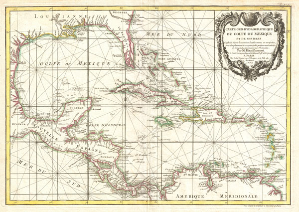 Carte geo-hydrographique du Golfe du Mexique et de ses isles. Construit d'apres les memoires les plus recens, et assujeties, pour l'emplacement de ces principales positions aux latitudes et longitudes, determinées par observation. - Main View