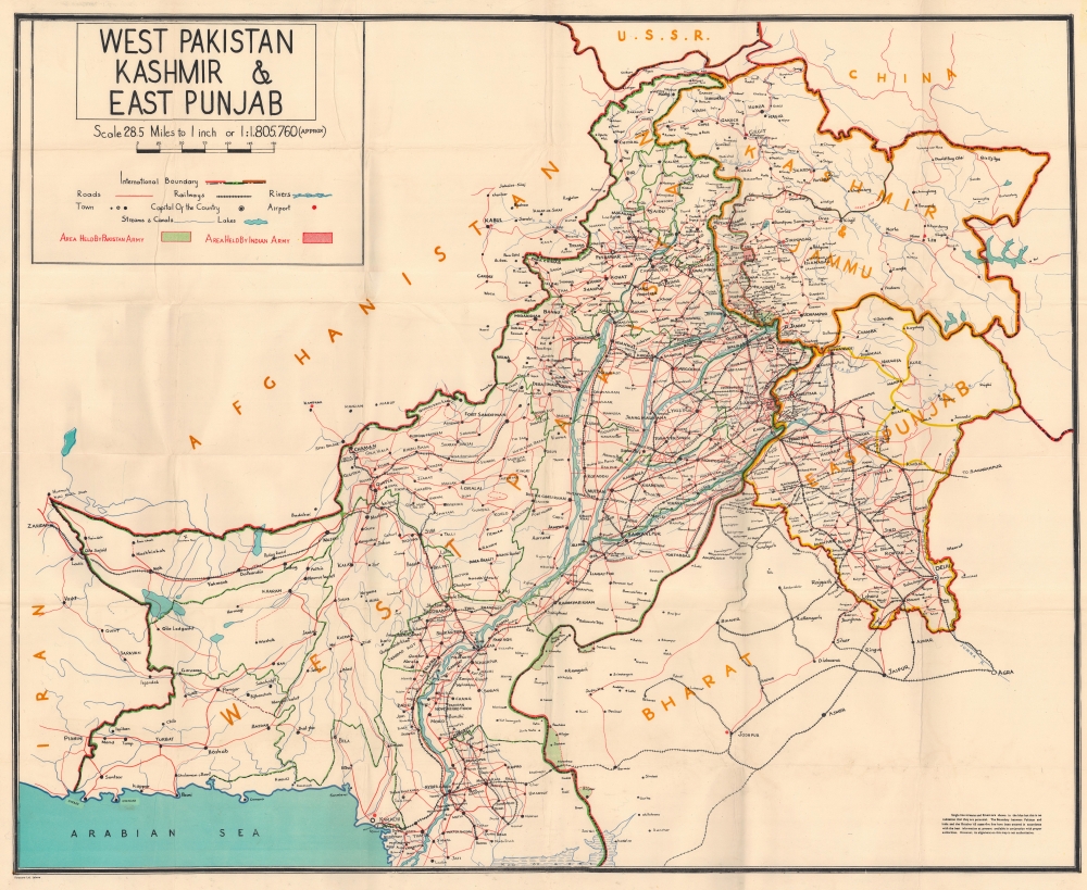 Map of West Pakistan, Kashmir, East Punjab and Rajisthan Showing International Boundaries and Cease-fire Lines of 1947 and 1965. / West Pakistan Kashmir and East Punjab. - Main View