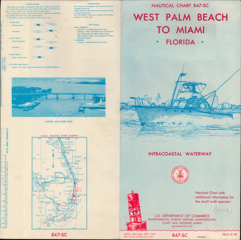 Nautical Chart 847-SC. Intracoastal Waterway. West Palm Beach to Miami Florida. - Alternate View 3