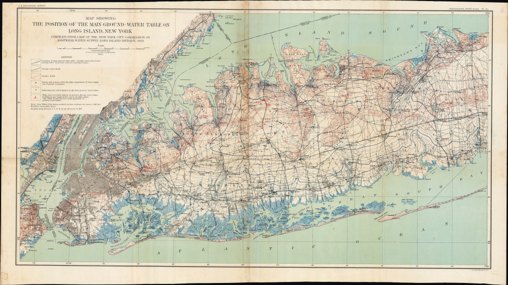 1904 U.S.G.S. Map of Water Table on Long Island, New York