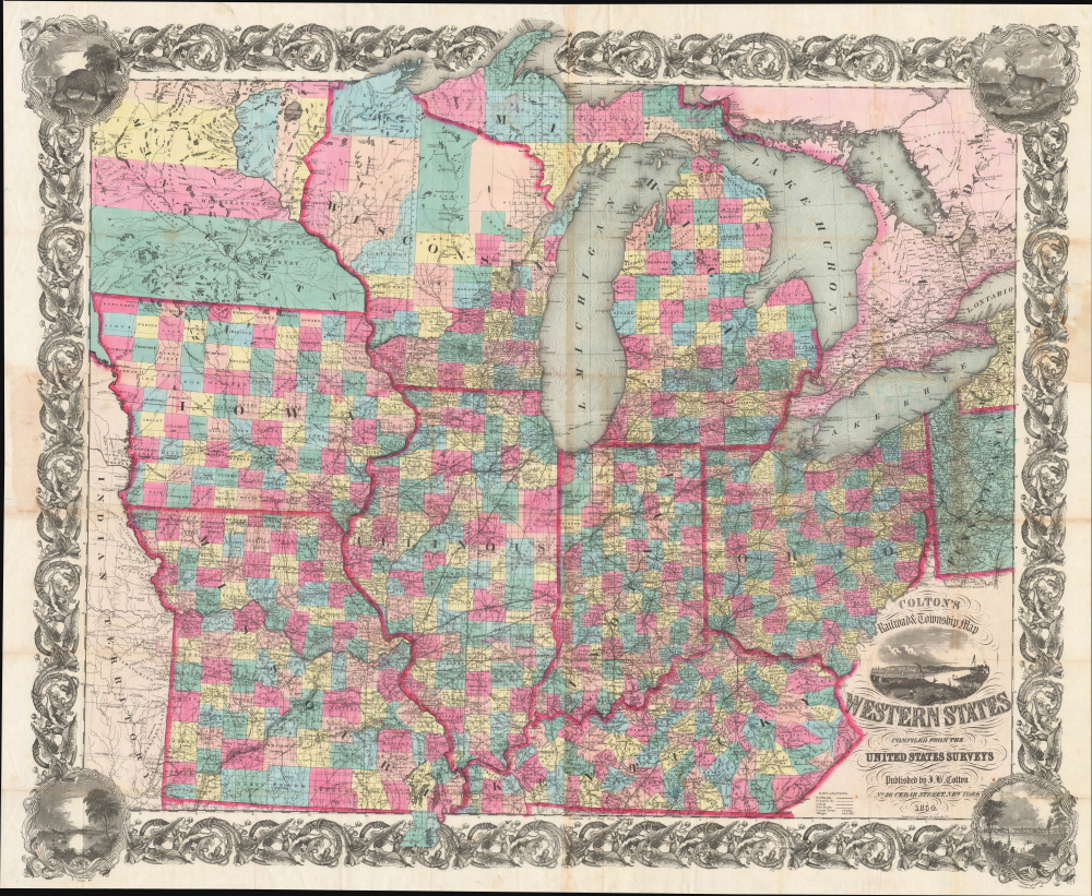 1854 Colton Pocket Map of the American Midwest, incl. Minnesota Territory