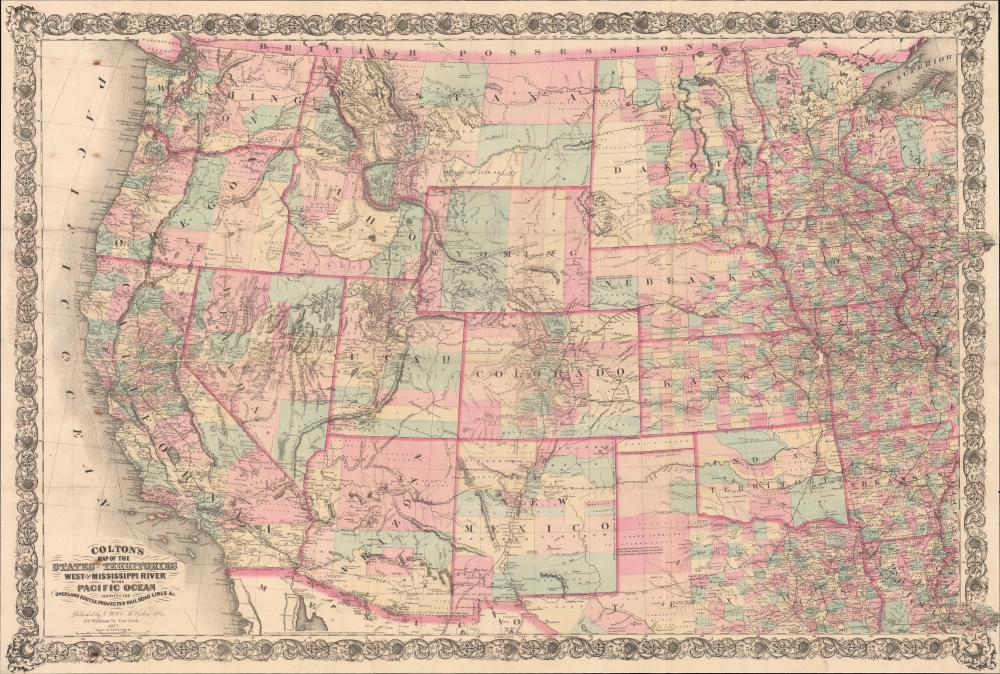Colton's Map of the States and Territories West of the Mississippi River to the Pacific Ocean showing the Overland Routes, Projected Rail Road Lines etc. - Main View
