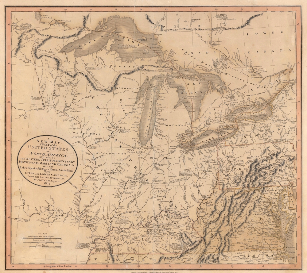 1805 Cary Map of the Great Lakes and Western Territory (Kentucy, Virginia, Ohio, etc..)